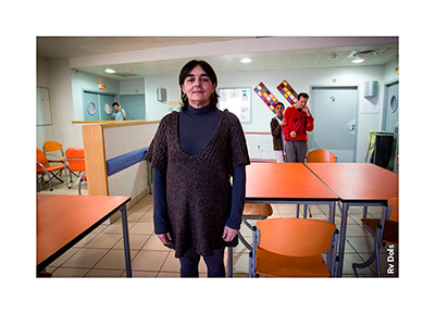Patients dans le réfectoire.